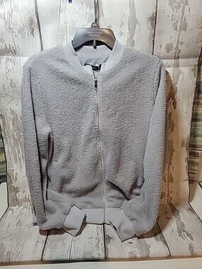 Mirol Fuzzy Sherpa Zip Up Jacket Gray Womens Size Med NWT